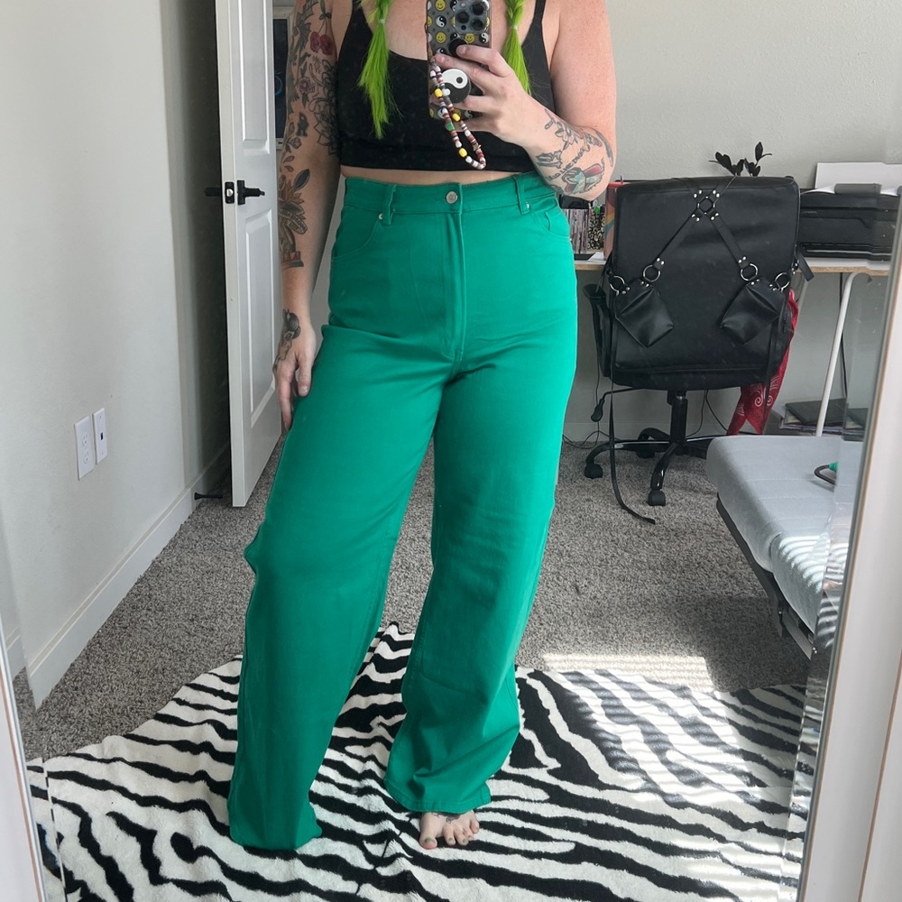 NWT H&M Kelly Green Wide Leg Twill Pants
